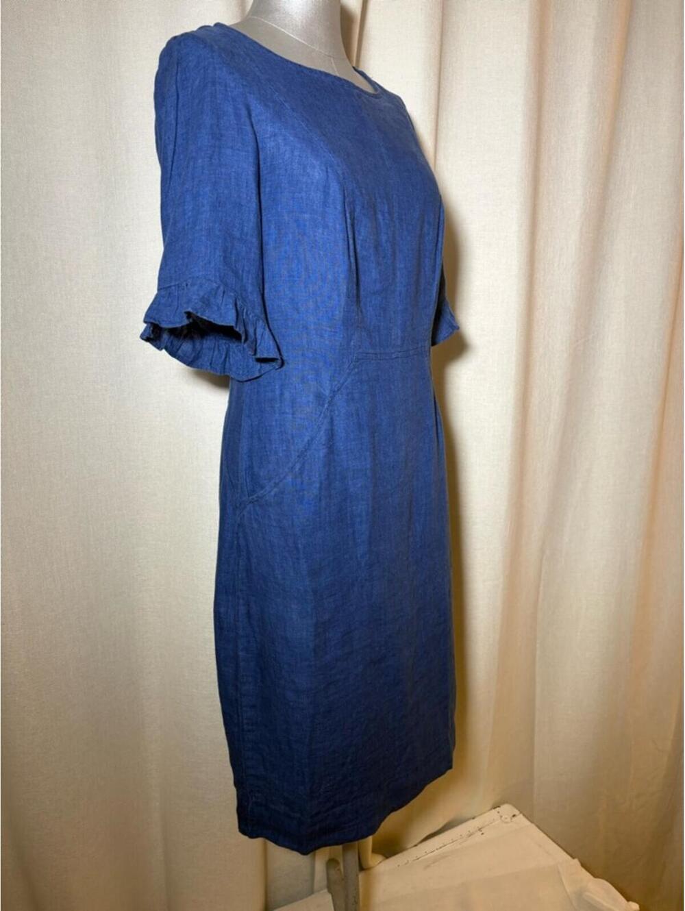 Boden 100% Linen Blue Shift Dress Pockets Coastal Chic Preppy Luxury Size 4 - Picture 8 of 9